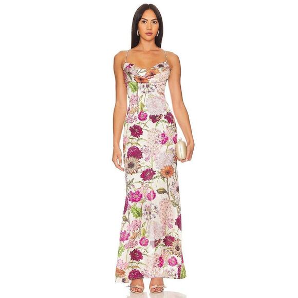 Katie May Dresses & Skirts - Katie Mae Tara Dress XL Pink Daisy Floral Print Maxi Dress Satin Gown MSRP $298